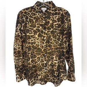 Bailey 44 Leopard Print Button Up Blouse Long Sleeve Brown Black Size Small